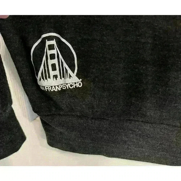 Womens Sanfranpsycho Hand Printed Long Sleeve Cropped Top Sz Small Gray - Picture 3 of 7